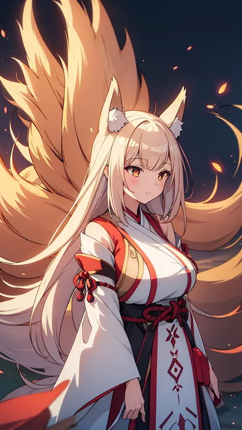 {{a fox spirit that preys on humans and takes their place}}，one girl,alone, big breasts, official art, unity 8k wallpaper, super...