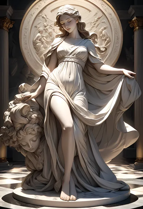 Ancient Greek art, beautiful and detailed sculptures of Greek goddesses, intricate and ultra-realistic textured folds of dresses...