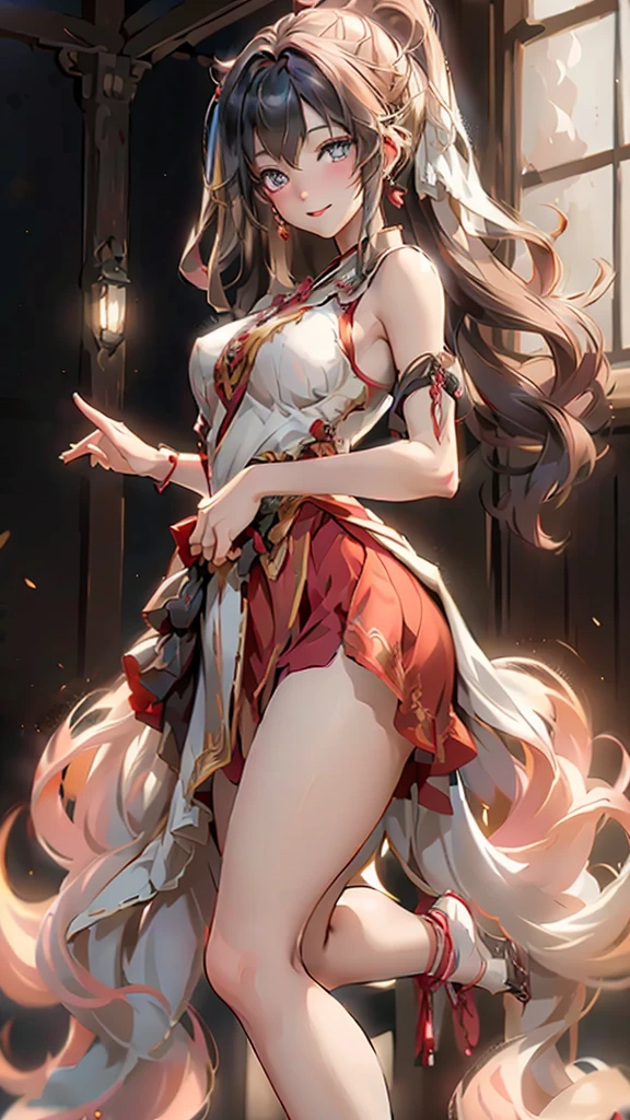 Yes_Shrine maiden, ((Bare shoulders)), ((Full breasts)), ((The skirt is very short)), ((Sexy legs)), ((Shot in the knee)), ((permanent, Elegant Posture)), beauty, Practical, Fashion Girl, Red lips, Become a, Exquisite makeup, big eyes, beauty的, (best quality, masterpiece:1.2), Extremely detailed, (Practical:1.37), ((Random Scenes, Random shooting angle)), ((Sexy long legs)), Young and energetic, Charming model, (Exquisite eyes, Delicate lips), Show a bright smile, Create stunning girl images, warm color, Extremely saturated colors, Official Art, Extremely detailed的 CG, Unity 8K wallpaper, (High Dynamic Range :1.4), (Atmosphere),(Soft colors), (Natural skin texture, ultra-Practical, Soft Light, sharp),(Very detailed), night, moonlight