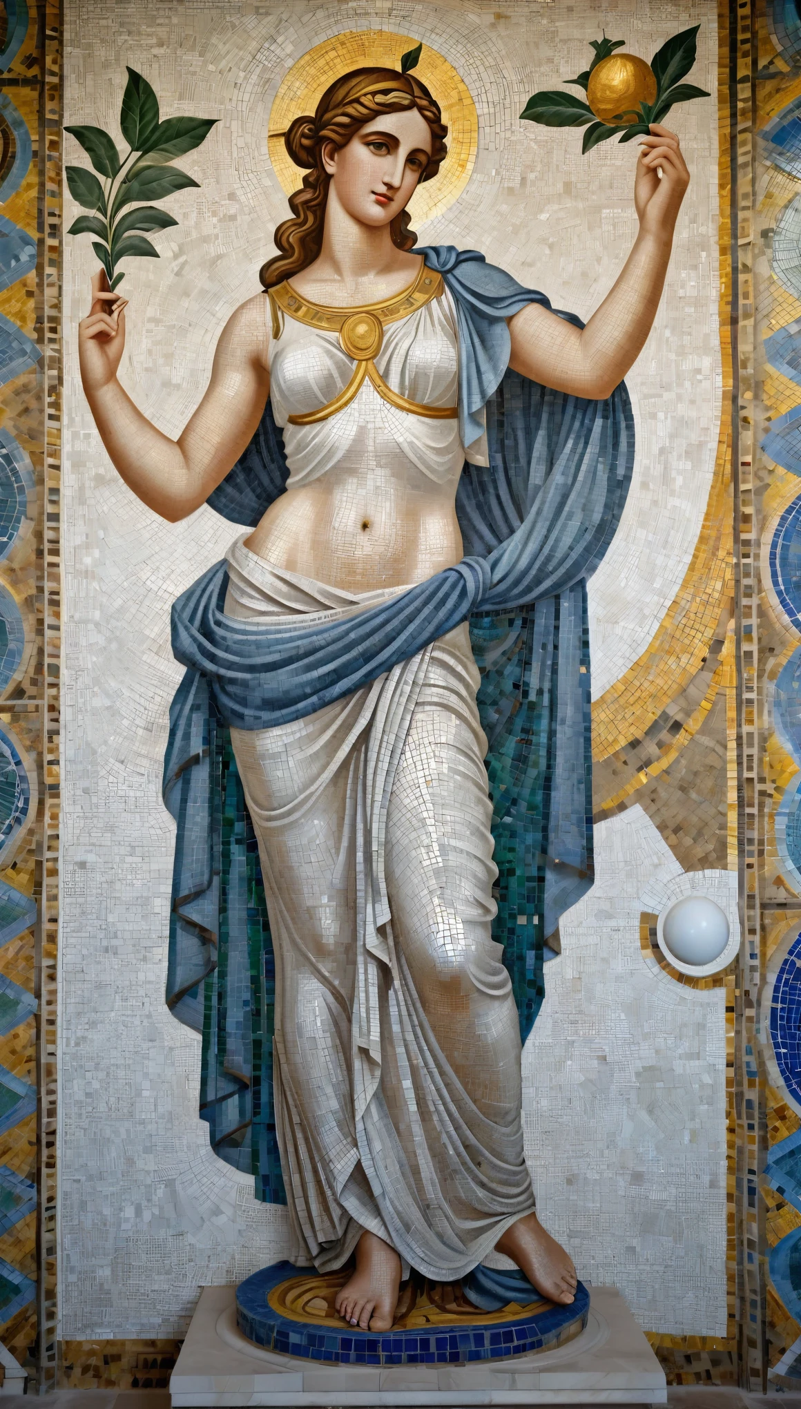 (8k, la plus haute qualité, chef-d&#39;œuvre)，(Réaliste, Photos brutes, Clair super fin), Réaliste Light, Mural, Mosaïque de belle fille, De belles mosaïques, ((déesse grecque, Venus de Milo, costume grec ancien))