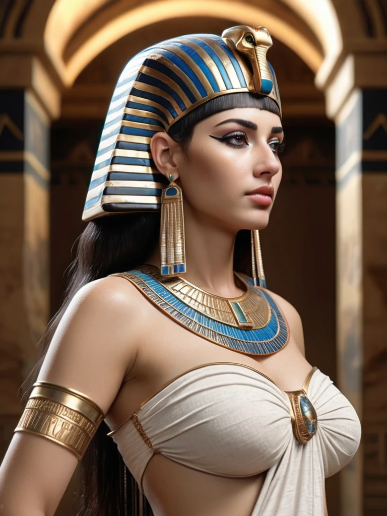 (best quality,4k,8k,highres,masterpiece:1.2), ultra-detailed, (realistic,photorealistic,photo-realistic:1.37),  whole body, beautiful Woman, realistic face, realistic body, egypt cleopatra theme, realistic egypt background, whole body, sexy, firm nipple visible, medium breast, nude, nude, nude, nude