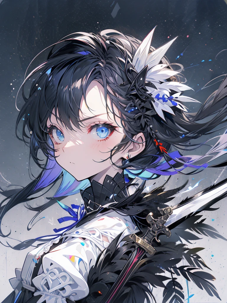 Maid outfit, sword, serious face, girl, cool, long black hair