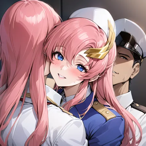 ((highest quality)), ((masterpiece)), (detailed), （perfect face）、gundam seed、the woman is lacus clyne, with blue eyes, pink medi...