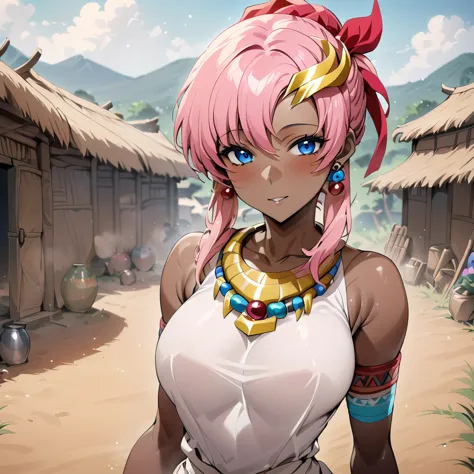 ((Highest quality)), ((masterpiece)), (detailed), （Perfect Face）、The woman is Lacus Clyne, a native African woman with dark skin...