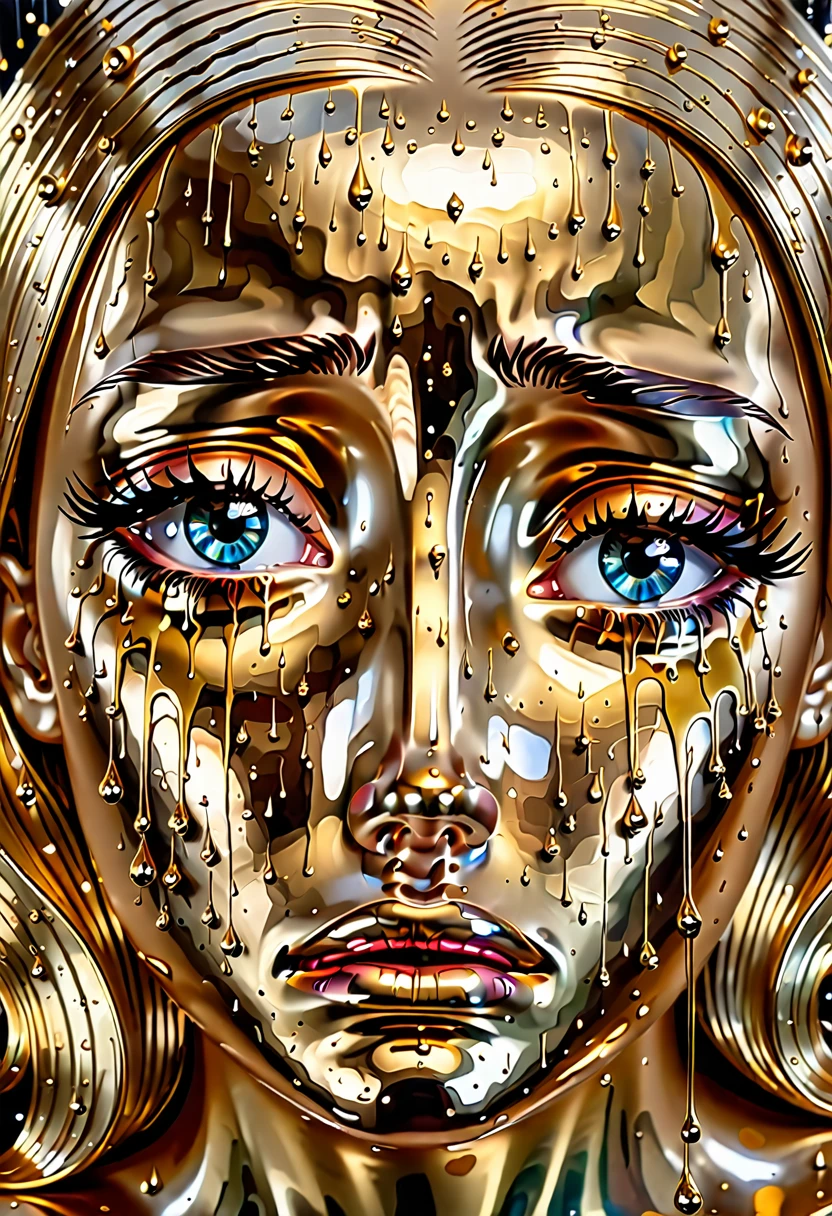 She was crying, her tears were her memories and her big, expressive eyes were visible and these memories hurt, crying, she believed that she solved everything, the style was very real, just like life, she was very sincere, love floated in her ,24k unique art piece made by artists