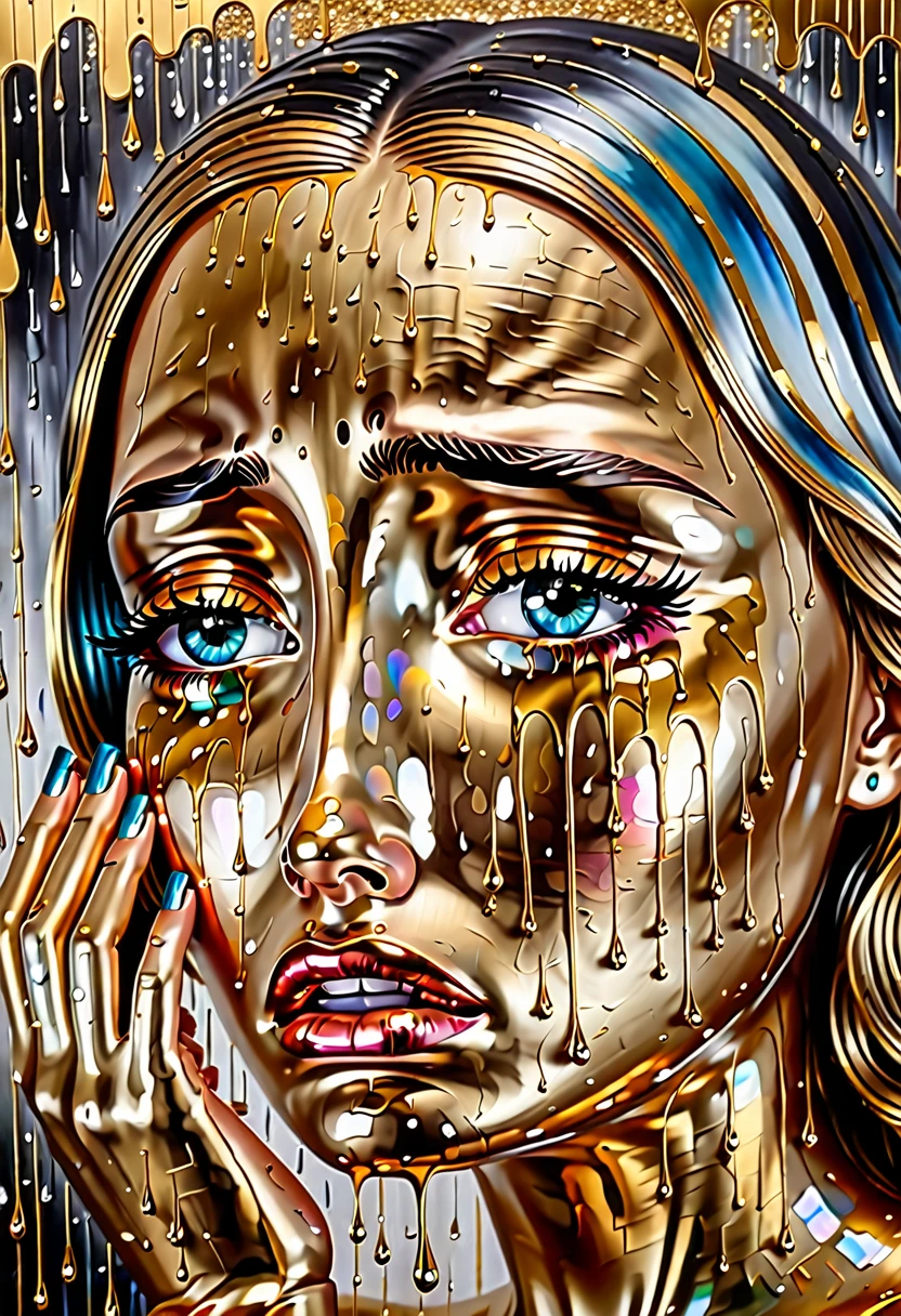 She was crying, her tears were her memories and her big, expressive eyes were visible and these memories hurt, crying, she believed that she solved everything, the style was very real, just like life, she was very sincere, love floated in her ,24k unique art piece made by artists