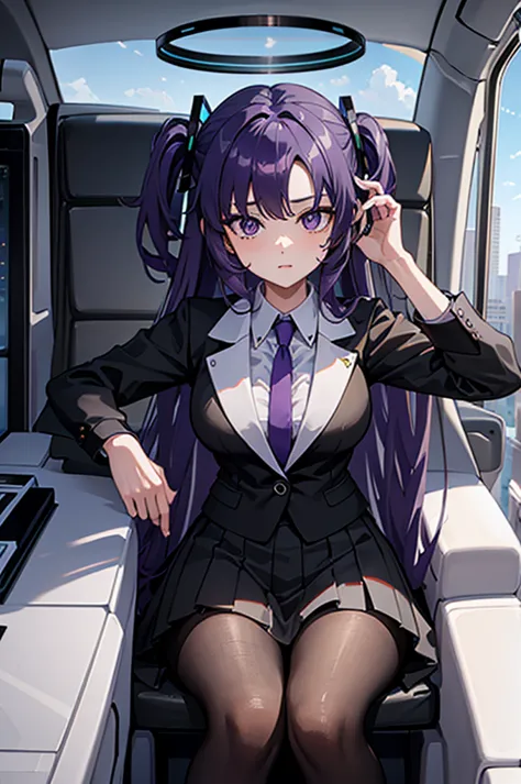 masterpiece, high quality,real picture, intricate details,black luxury car,1girl,yuuka,purple hair, halo, student uniforms,sitti...