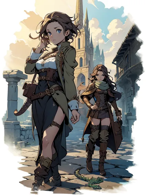 game art design, traveling octopath 2, 1 girl, the serpent&#39;s throne, (standing alone:1.4), 1 girl,  bblack hair, medium brea...