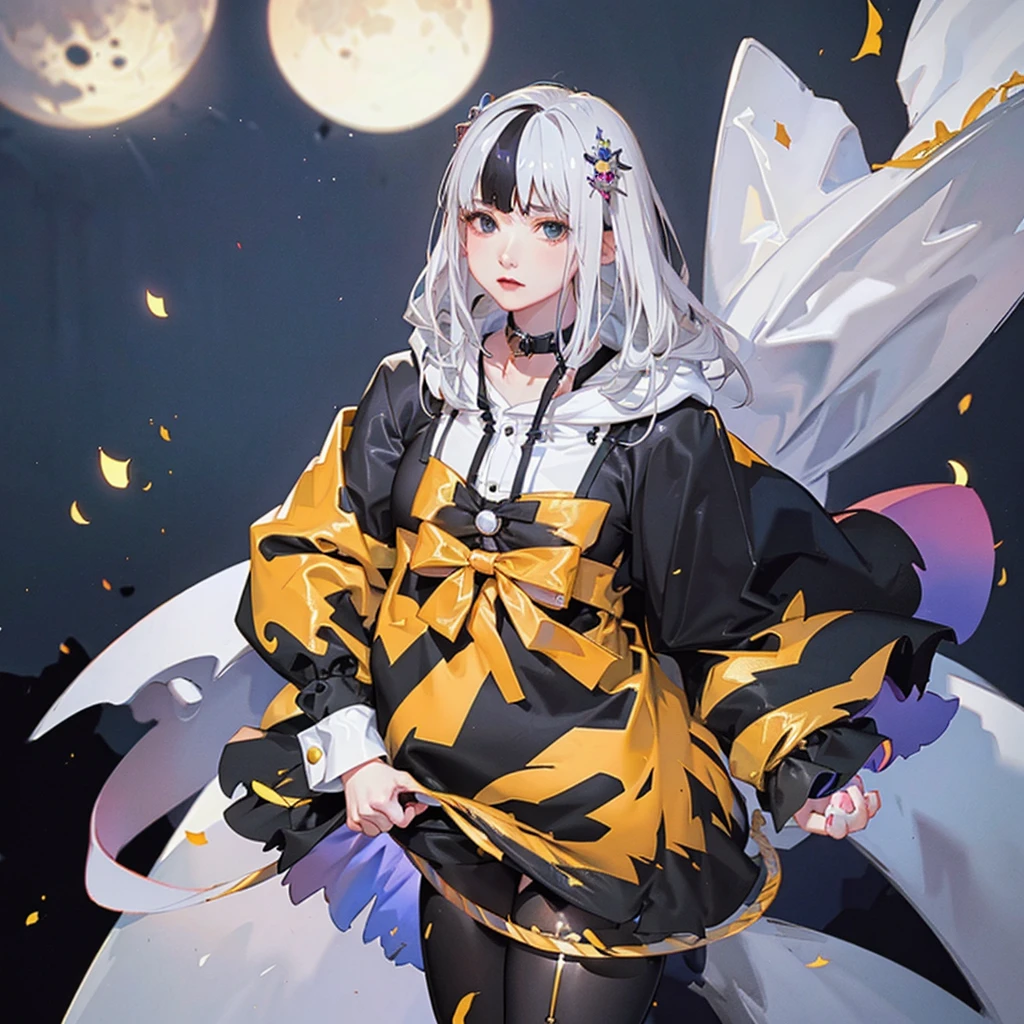 Anime girl with a cat and the moon in the background, anime art wallpaper 8k, anime style 4k, anime art wallpaper 4k, anime art wallpaper 4k, beautiful anime cat girl, very beautiful anime cat girl, Beeple and Jeremiah Ketner,White hair, fantasy art style, 4k anime wallpaper, anime wallpaper 4k, anime wallpaper 4k, 4K detailed digital art