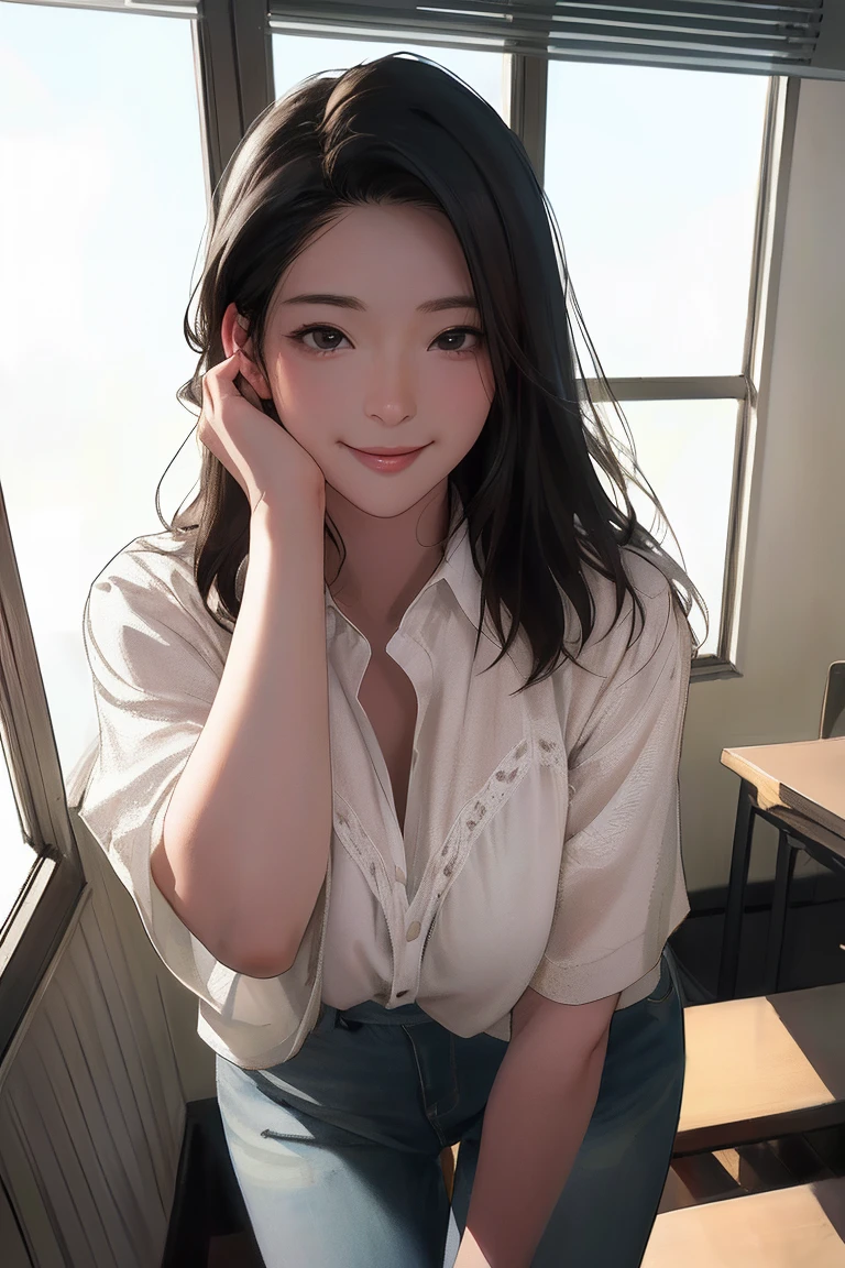 highest quality, Perfect Face, Complex, Beautiful views, Ultra-realistic 8K CG,Perfect artwork, 1 female, Sayuri, Young Face, Round face, Droopy eyes, smile, alone, Appearance like a female teacher, Pull up your hair, , nude,naked,cowboy shot,looking at viewer,
meguri,