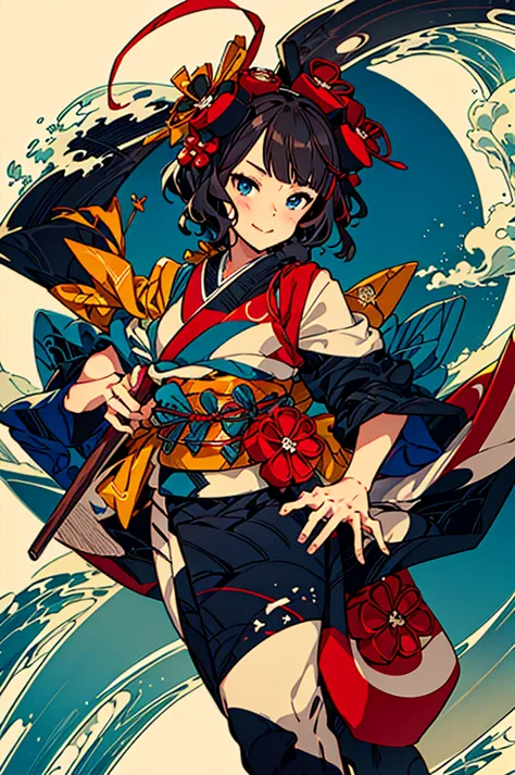 hokusai, masterpiece, super high quality, ( Highly detailed original illustration), , ((Hana Sakura)(graffiti)), Double exposure...