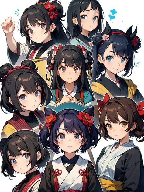 hokusai,Highest quality,((Highest quality)),((Tabletop)),((Perfect Face)),sketch (Character design sheet, same characters, whole...