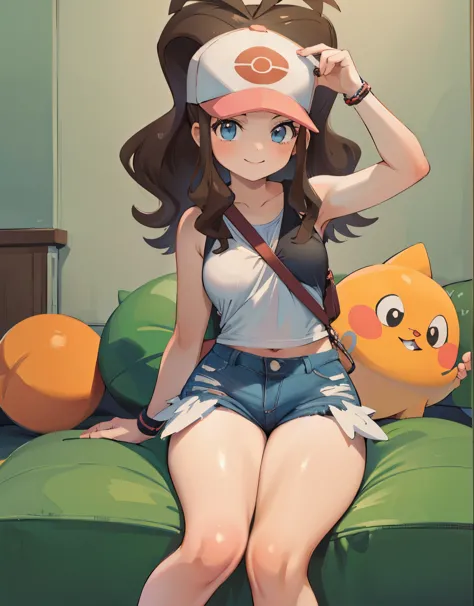 (best quality, highres, masterpiece:1.2), ultra-detailed, realistic:1.37, sketches, hilda pokemon, def1, teenage girl, sitting o...