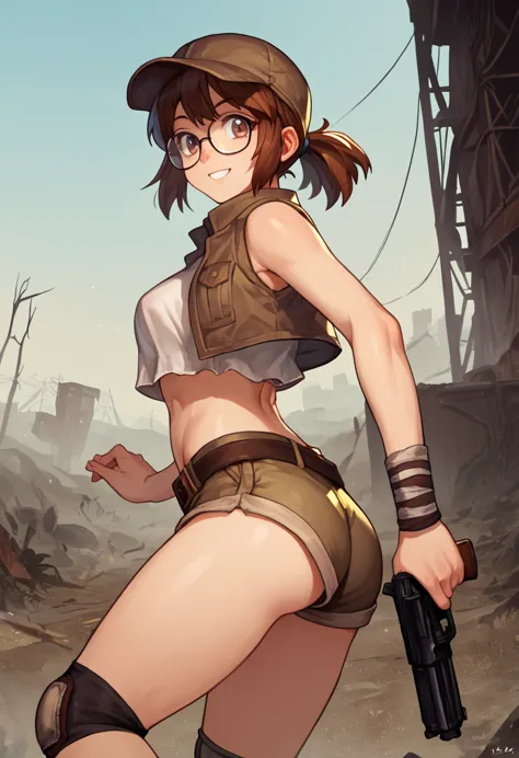 score_9, score_8_up, score_7_up, source_anime, fiogermi,1girl,fio germi, brown hair, glasses, medium hair, ponytail, brown eyes,...