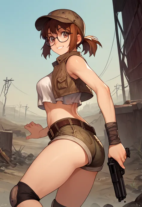 score_9, score_8_up, score_7_up, source_anime, fiogermi,1girl,fio germi, brown hair, glasses, medium hair, ponytail, brown eyes,...