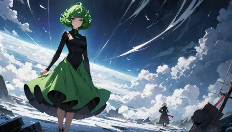 (masterpiece artwork, best qualityer:1.2), standing alone, 1 girl, tatsumaki, it&#39;s not funny, mouth shut, looking a viewer, ...