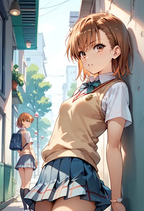 ((masterpiece,high resolution,highest quality,8k)) (a certain scientific railgun,misaka mikoto)(14-year-old female,brown hair,sh...