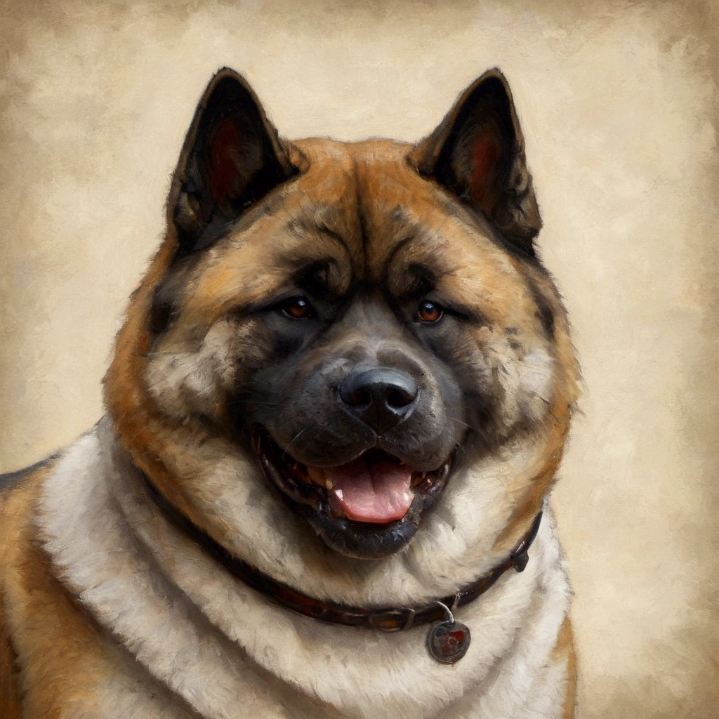 American Akita – a beauty with plush fur and a characteristic dark mask. The breed combines courage, friendliness,  funky, retro, multicoloured,  vintage logo, American Akita dog,athletic sports logo,energetic dynamic pose vintage logo, American Akita dog,athletic logo,energetic dynamic pose, American Akita – a beauty with plush fur and a characteristic dark mask.