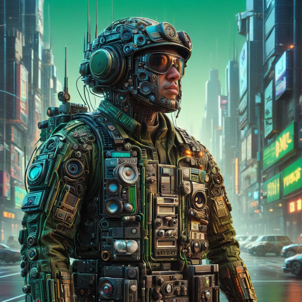 a digitalste soldier,intricate abstract,intricate wu,beeple,dan mumford,concept,octane,greg rutkowski very coherent symmetrical,cinematic,key,hyper realism,high detail,8k, green 