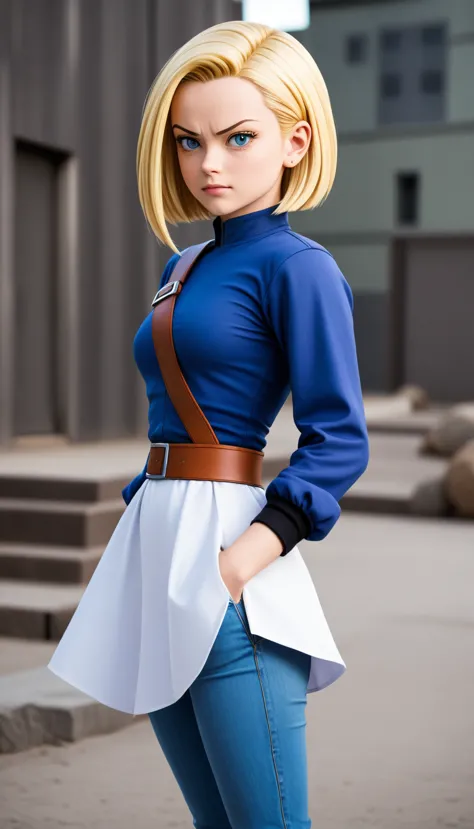 android 18 from &#39;dragon ball&#39; in high quality. show her in a confident pose, with his characteristic costume: jeans jack...