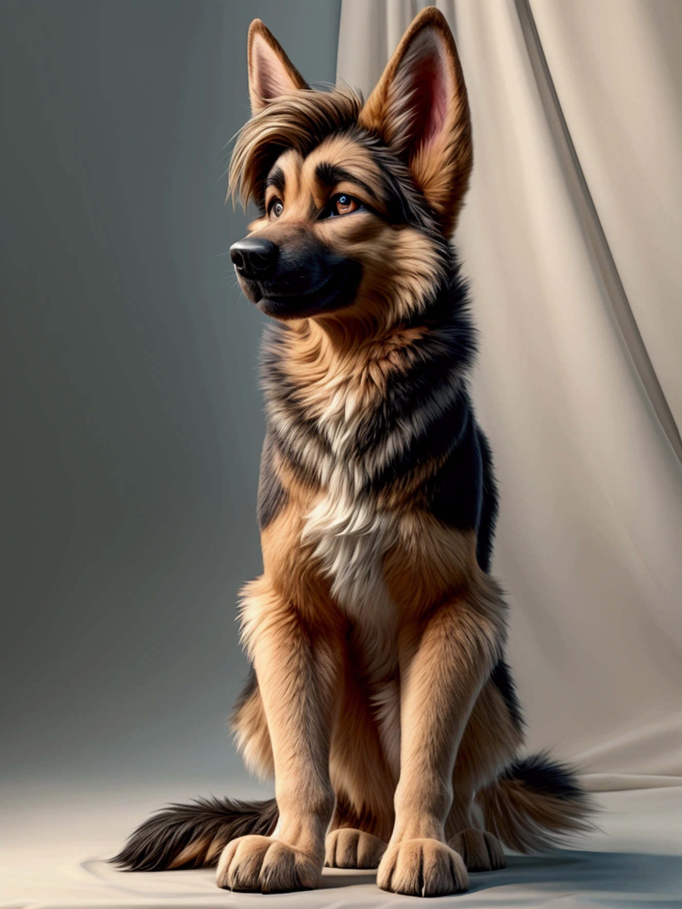 correctly eyes, clotheless, anatomically correct, german shepard, teenager, young, full body, sexy look, cute eyes, happy face, dominant, show paws, happy pose, 1guy, male, a wide field in background, fluffy crotch, fluffy fur, best quality, masterpiece, detailed, correctly eyes, standing
