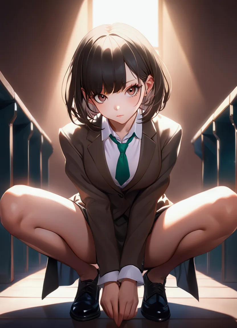 nsfw,((masterpiece,highest quality)),perfect hands,perfect legs,anime girl sitting on a bench with her legs crossed, hyperrealis...