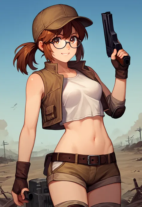 score_9, score_8_up, score_7_up, source_anime, fiogermi,1girl,fio germi, brown hair, glasses, medium hair, ponytail, brown eyes,...