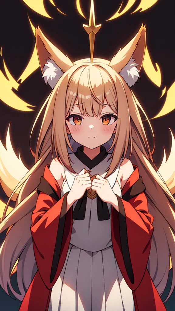 {{A fox spirit that preys on humans and takes their place}}，One girl,alone,, Official Art, unity 8k wallpaper, Super detailed, beautiful and aesthetic, beautiful, masterpiece, Highest quality,, Fox Witch, 女の子の顔の皮 Template, Haori, Foxfire Spells, Fox familiar, conversion, NSFW