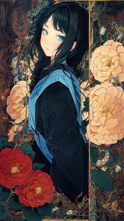 Highest quality、masterpiece、Ultra-high resolution、One Girl、Uno、Takato Yamamoto style、 Simple Background、Gold Foil Background、cam...