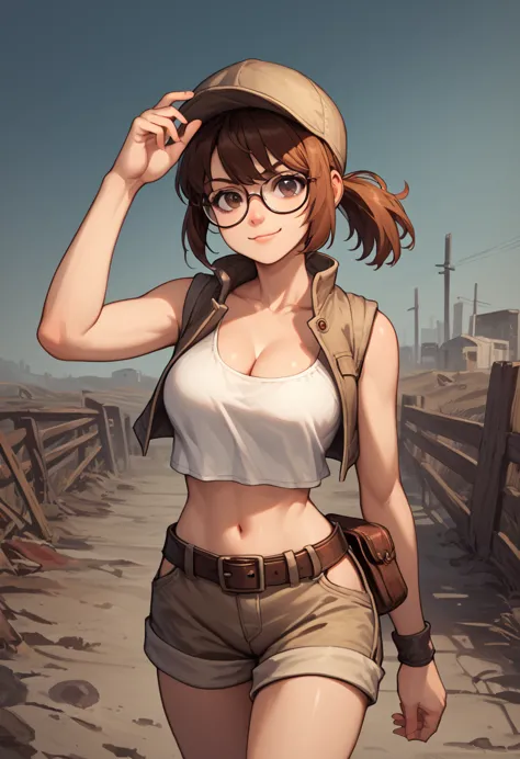 score_9, score_8_up, score_7_up, source_anime, fiogermi,fio germi, brown hair, glasses, medium hair, ponytail, brown eyes, crop ...