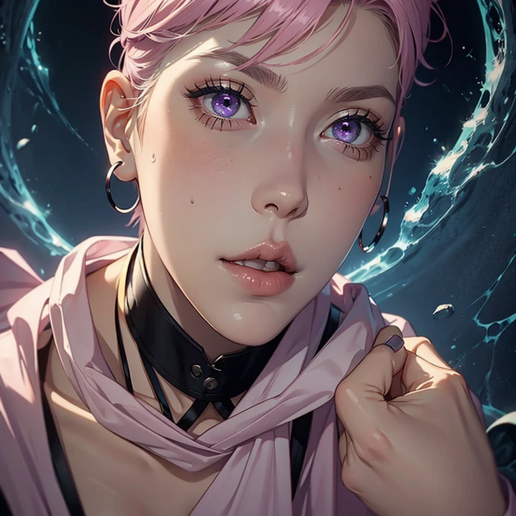 butler outfit, short pink hair, hypdertailed, purples eyes, ashen skin, demon, claws, bangss, gothic art, full body shot shot, elegant pose, ssmile, Romanticism, work of art, anatomically correcte, high qualiy, super detaill, best qualityer, 4K, 8k, Perfect Woman, the most beautiful woman, her face has to be symmetrical and beautiful, baby pink hair