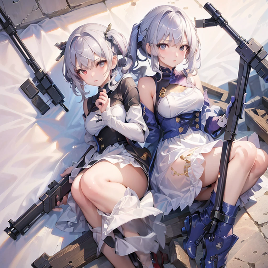 1girl、1girl,(((Highest quality、Masterpiece、Official Art、The best dynamic composition、Super detailed)))、Anime Style、Creative outfits、、Unique and original hairstyle、 holding_gun、QBU10,