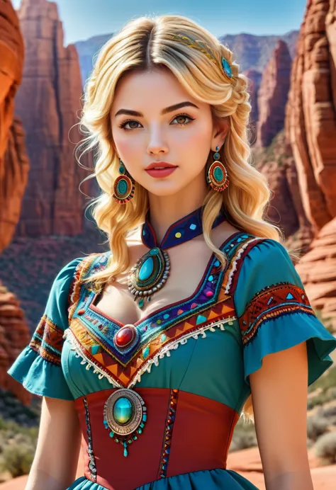 Beautiful boho women stunning merge of Masiela Lusha with colorful southwestern style dress. colorful southwestern earing and. j...