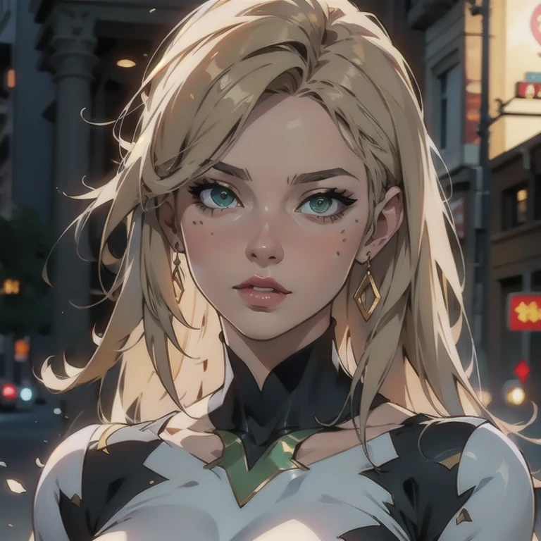 woman blonde hair green eyes and pink lipstick and a black top, realistic art style, retrato de rossdraws, artgerm portrait, Realistic anime art style, realistic 4k digital art, realistic 4k digital art, Bokeh Artgerm 8K, DeviantArt Artstation CGScosiety, 极其详细的Artgerm, made with anime painter studio, RossDraw digital painting