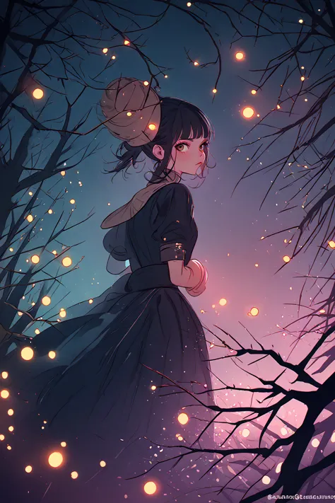 kuvshinov among branches and fireflies, sandusha, fantasy art, (((surrealism))), (style - glass)