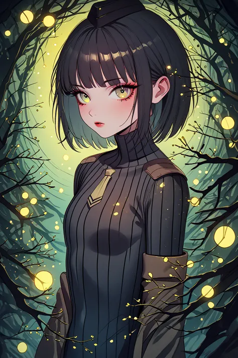 kuvshinov among branches and fireflies, sandusha, fantasy art, (((surrealism))), (style - glass)