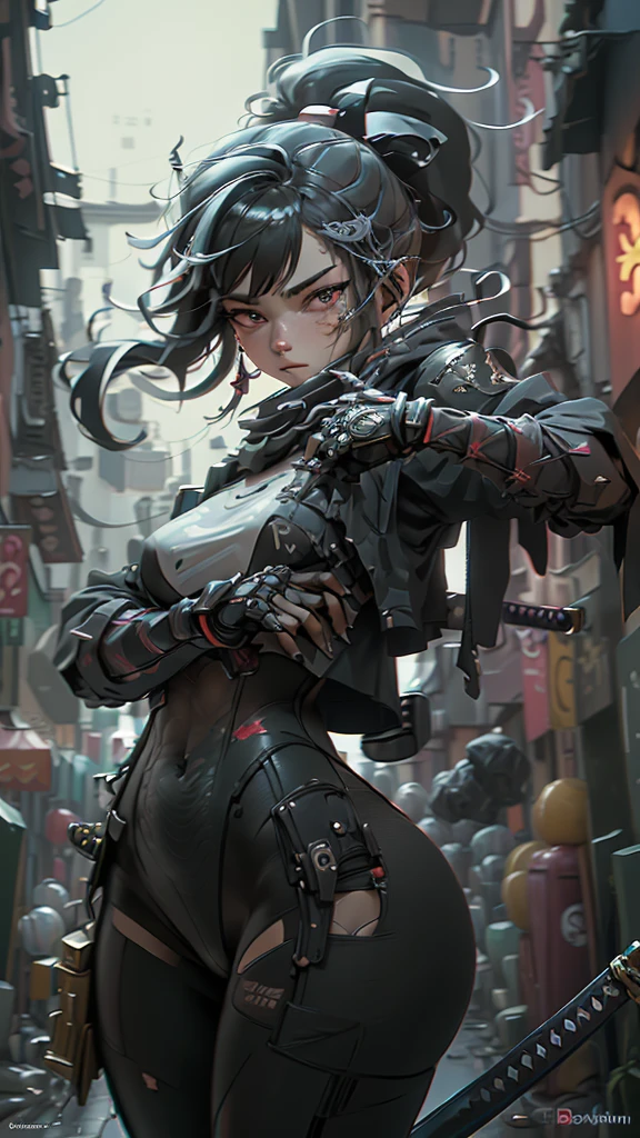 Create an ultra-realistic 5D masterpiece image,HdR,trend in artstation,sharp focus,high contrast,8k,hyperdetailed,intricate details,cinematic lighting,   Perfect eyes, crystal clear eyes, NSFW, 
The image features a stylized ninja., characterized by vibrant, abstract blood splatters. the main figure, the Ninja, he has beautiful blue eyes , is represented in a dynamic pose, holding a sword, suggesting action or combat. The background features bold and expressive brush strokes that create an energetic atmosphere. The colors used are bright and varied., with multiple tones and shades that create a lively visual experience. In general, The style can be described as modern and artistic., with a strong emphasis on movement and energy applies HDMI technologies, 1200 ppp , Full definition and cool virtual reality in cool and creative combative dynamic poses 