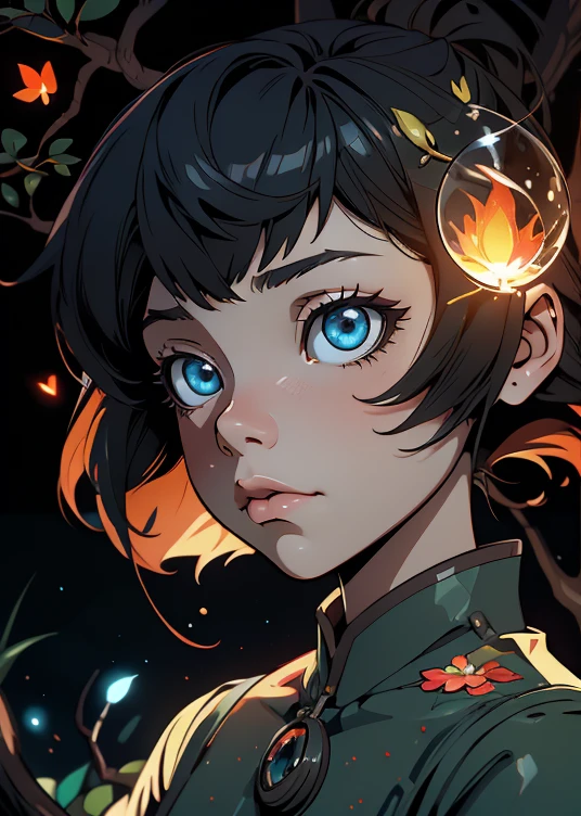 Kuvshinov among branches and fireflies, Sandusha, Fantasy Art, (((Surrealism))), (Style - Glass)