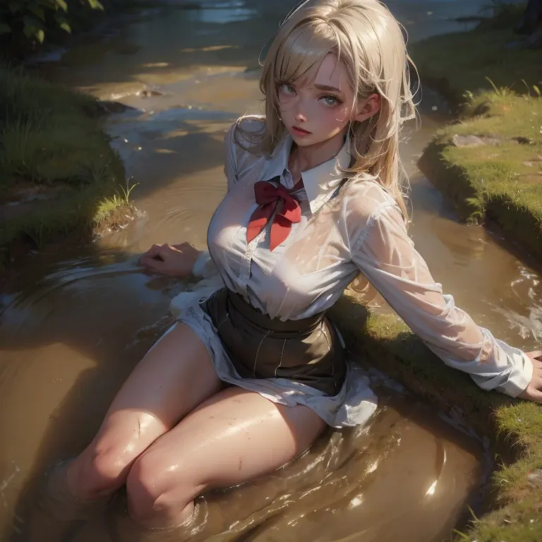 (masterpiece, best quality:1.2),  , look at the viewer. , school girl wet white clothes, soaking wet, dripping wet, wet hair, we...