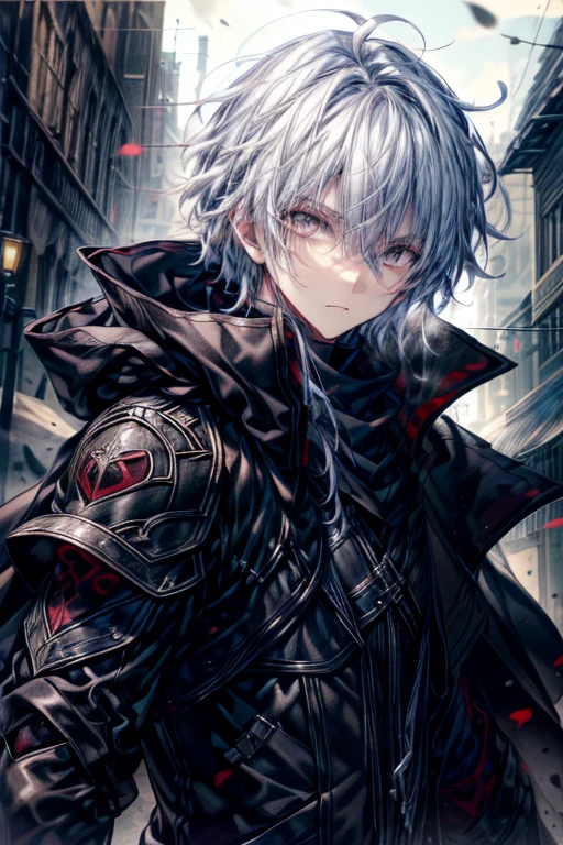 (masterpiece, best quality, perfect face, expressive eyes), 1boy, (anime). (male), black hair, grey eyes, black cloak, black leather coat, leather mask, intricate details, 