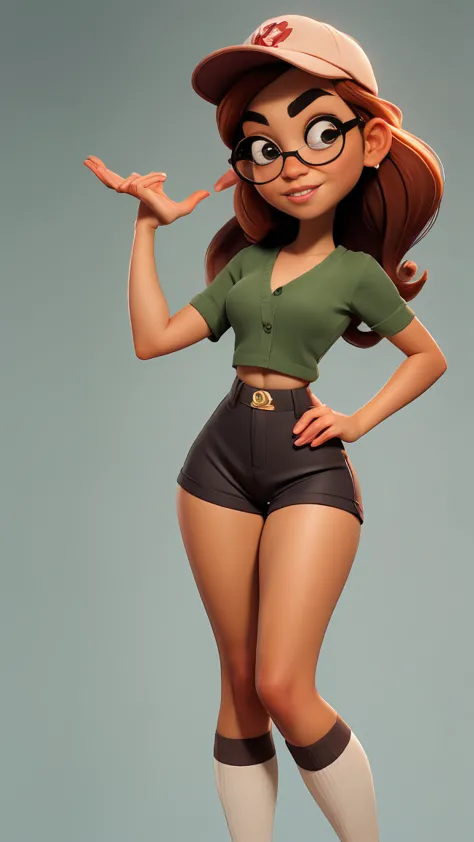 garota redheadwear stilo pixar,(redheadwear, Bullish, slenderbody, thin arms and torso, narrow shoulders, wide hip, big-ass, , b...
