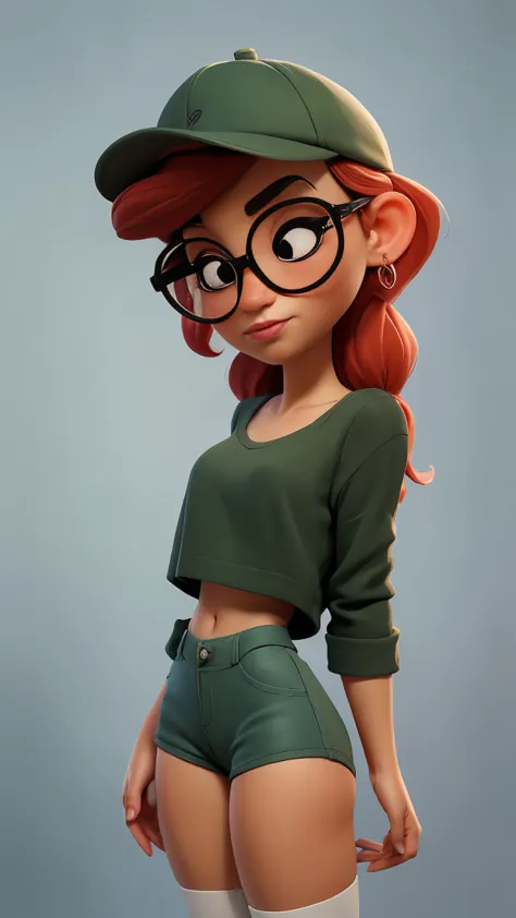 garota redheadwear stilo pixar,(redheadwear, bullish, slenderbody, thin arms and torso, narrow shoulders, wide hip, big-ass, , b...