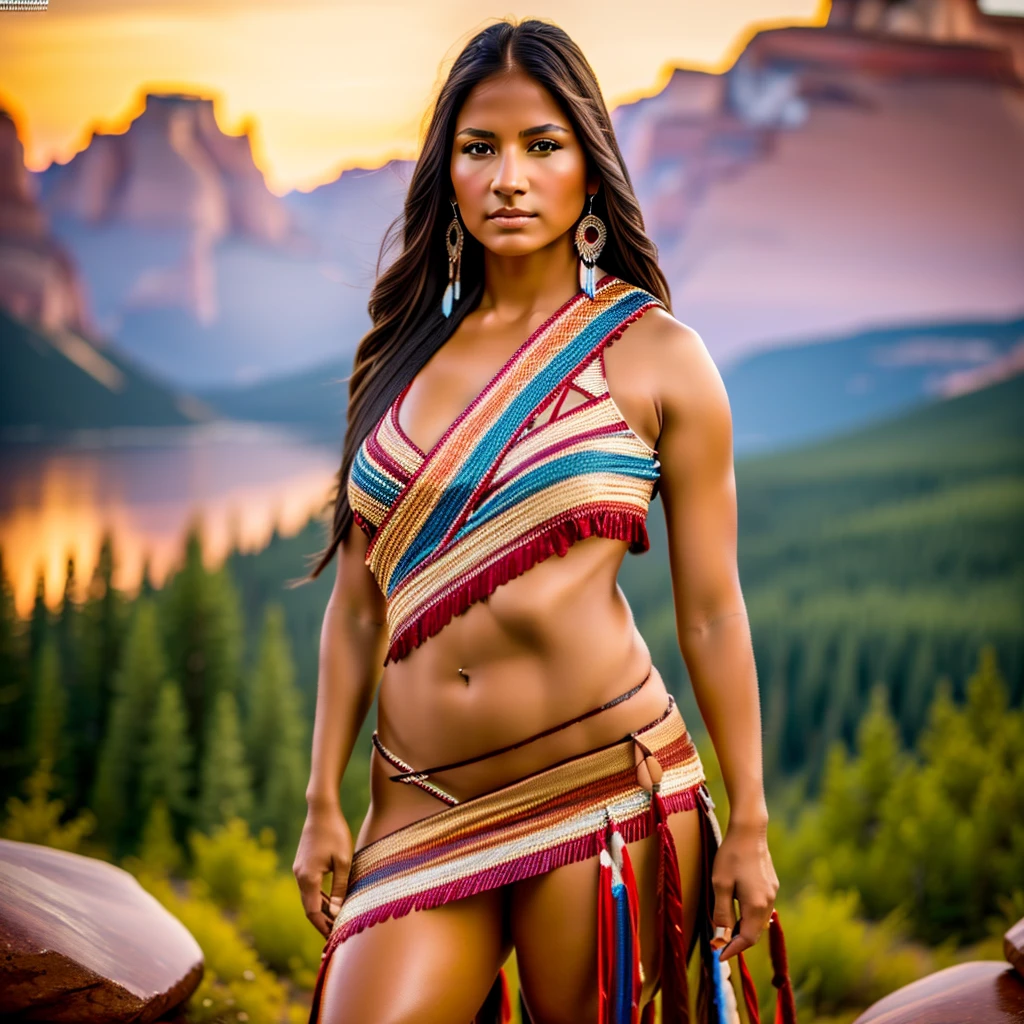 native north american indian woman in sexy clothes, full-lenght, high detailed, realistic full-lenght photo ((best quality)), ((masterpiece)), detailed soft oil painting, detailed background, dramatic cinematic lighting, soft edge lighting, professional, dramatic lighting, hard edge lighting, ultra quality, 4k,(masteriece, best quality, 8k, ultra highres, highres:1.4), extremely detailed