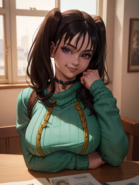 (solo), (virgin destroyer sweater:1.1, choker:1.1, ecchi:1.1), (shy smile), dynamic angle, in house, sexy pose, figura esbelta, ...