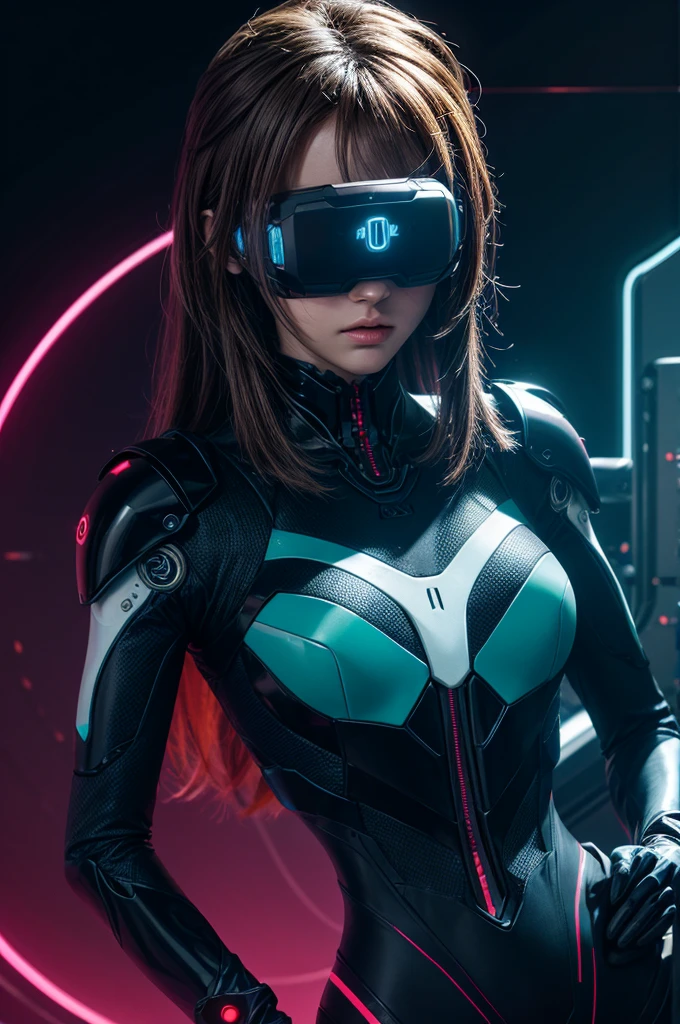 beste Qualität, am Kopf befestigter Bildschirm,
Asuna und Kirito, umgeben von azurblauem Neon, NodesTech mascara, NodesTech headdress, ätherisches Haar, trägt bauchfreies Top Cyborg-Rüstung BREAK Sci-Fi-Hintergrund, detaillierter Hintergrund,  azurblauer Neonhintergrund, Datenraum