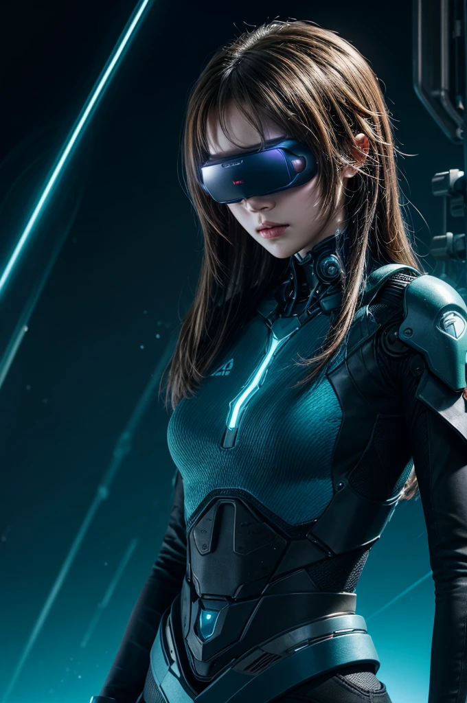 beste Qualität, am Kopf befestigter Bildschirm,
Asuna und Kirito, umgeben von azurblauem Neon, NodesTech mascara, NodesTech headdress, ätherisches Haar, trägt bauchfreies Top Cyborg-Rüstung BREAK Sci-Fi-Hintergrund, detaillierter Hintergrund,  azurblauer Neonhintergrund, Datenraum