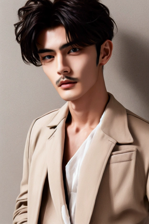 Face-centered、Deep-set eyelids、Ultra detailed face, Highly detailed lips, Detailed eyes,Short beard,Short moustache