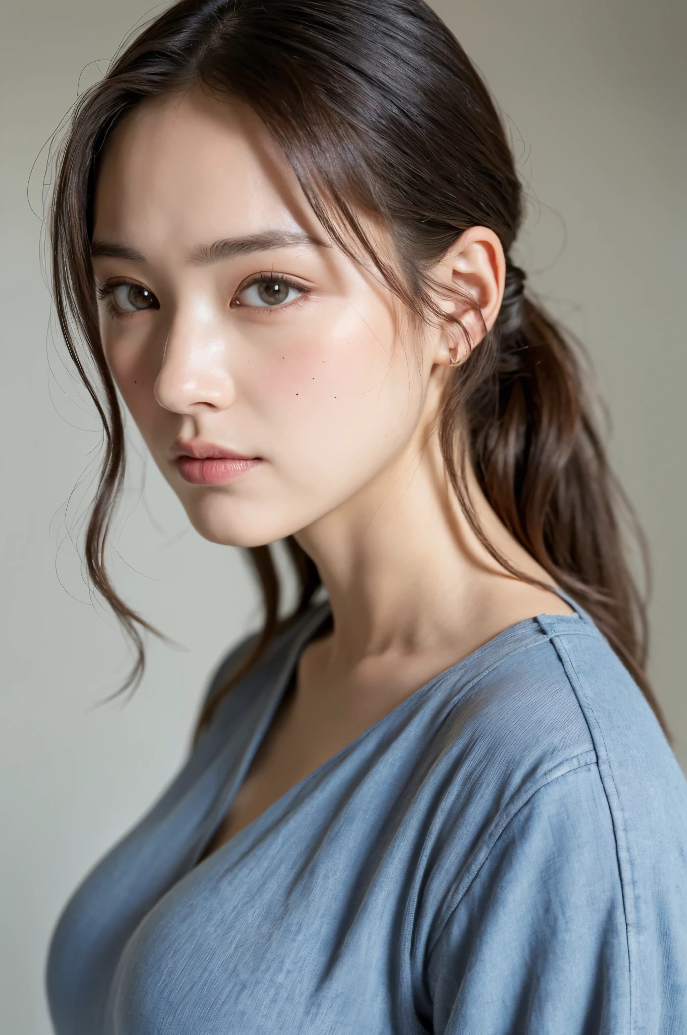 ((Highest quality, 8k, masterpiece :1.3)), One girl, Very fine skin、Close-up of face、Beautiful woman with slim abdominal muscles :1.3, (Random Hairstyles, Huge breasts :1.2), Casual clothing :1.2 Highly Detailed Faces, Fine grain, double eyelid、Japanese women