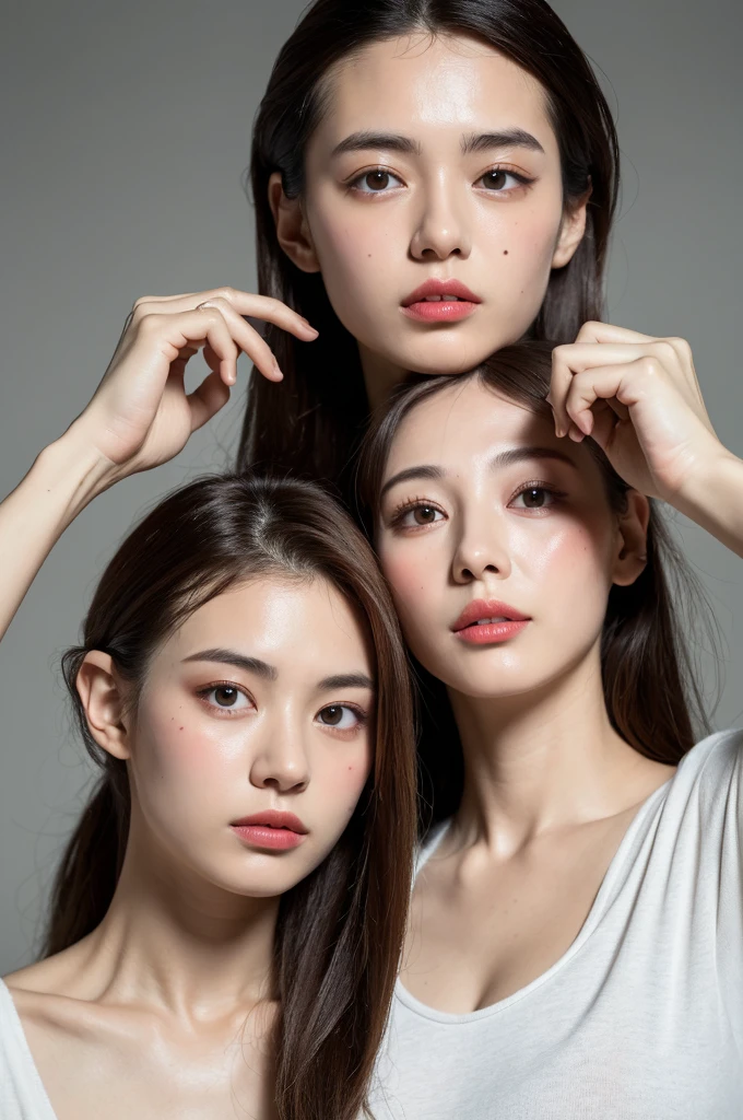 ((Highest quality, 8k, masterpiece :1.3)), One girl, Very fine skin、Dynamic Lighting、Close-up of face、Beautiful woman with slim abdominal muscles :1.3, (Random Hairstyles, Huge breasts :1.2), Casual clothing :1.2 Highly Detailed Faces, Fine grain, double eyelid、Japanese women