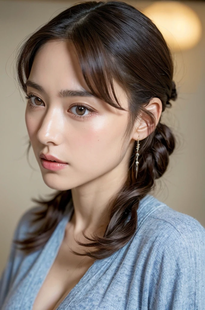 ((Highest quality, 8k, masterpiece :1.3)), One girl, Very fine skin、Close-up of face、Beautiful woman with slim abdominal muscles :1.3, (Random Hairstyles, Huge breasts :1.2), Casual clothing :1.2 Highly Detailed Faces, Fine grain, double eyelid、Japanese women